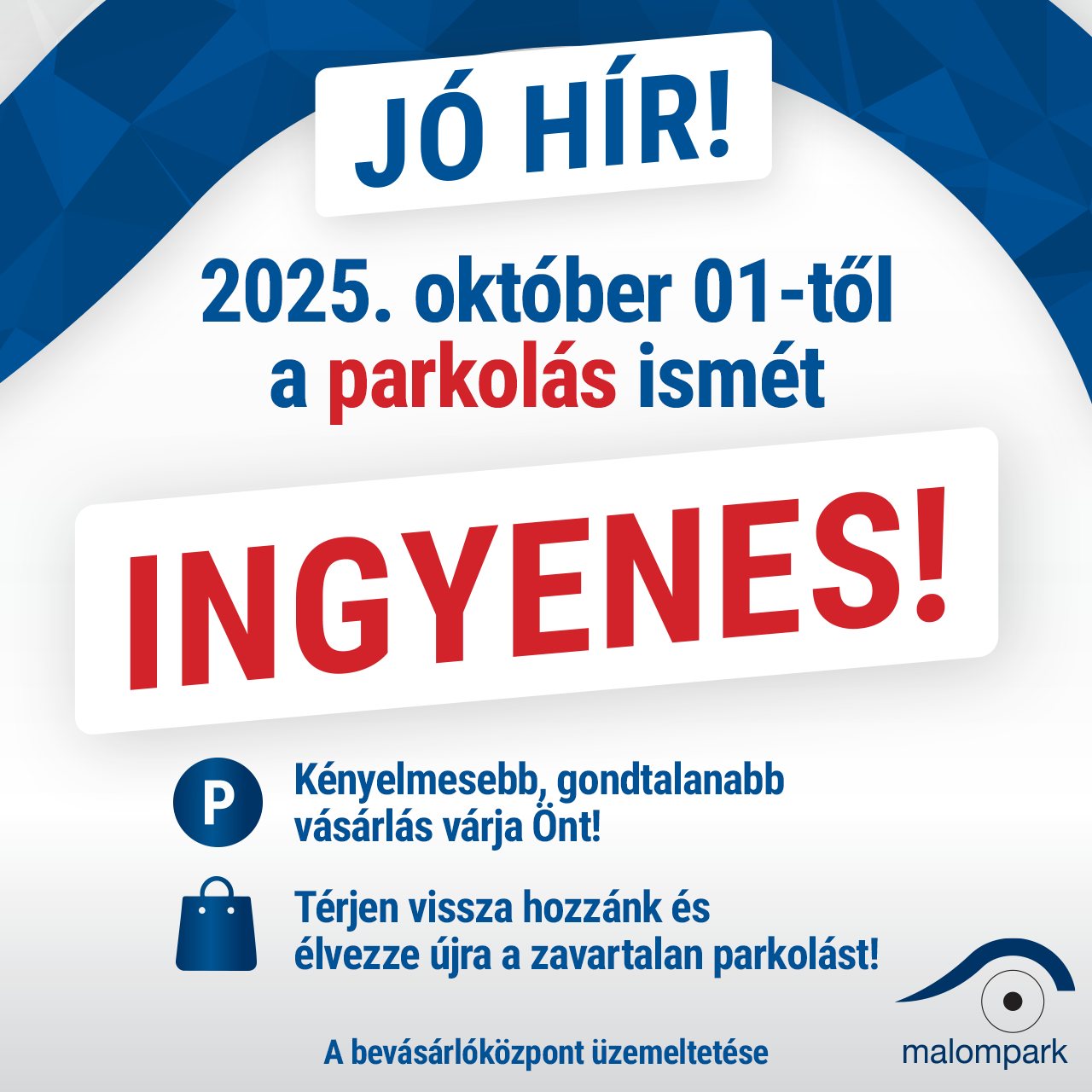 Újra ingyenes a parkolás a Malompark területén